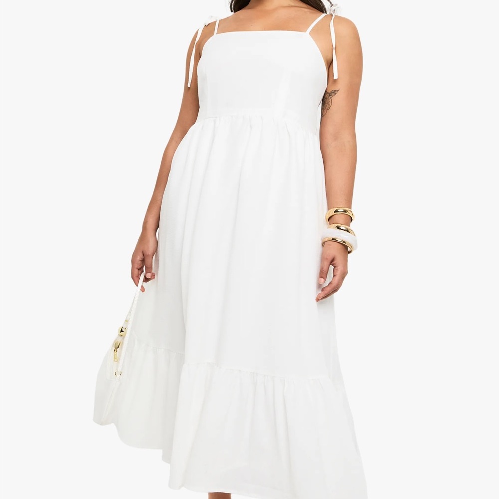 Textured Tie Shoulder Tiered Smock | boohoo
